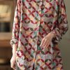 Unique Lapel Patchwork Spring Tunic Pattern Photography Red Print Blouse