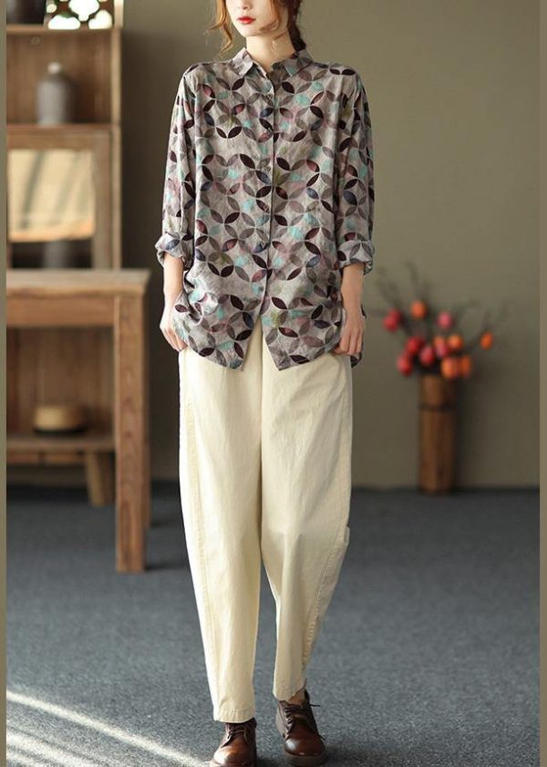 Unique Lapel Patchwork Spring Tunic Pattern Photography Red Print Blouse - Image 3