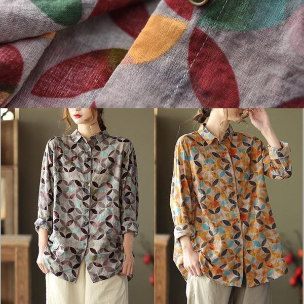 Unique Lapel Patchwork Spring Tunic Pattern Photography Red Print Blouse - Image 5