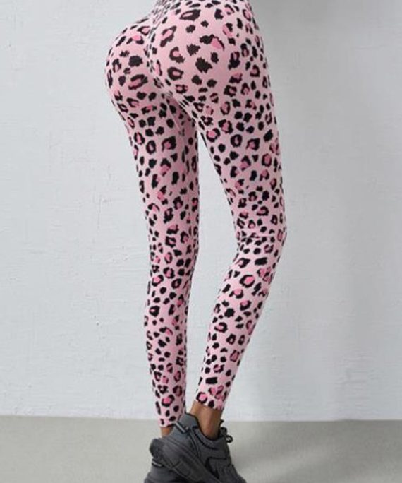 Unique Pink Leopard Butt Scrunch High Waist Nylon Yoga Pants