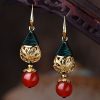 Unique Red Agate Droplet Shape 14K Gold Drop Earrings