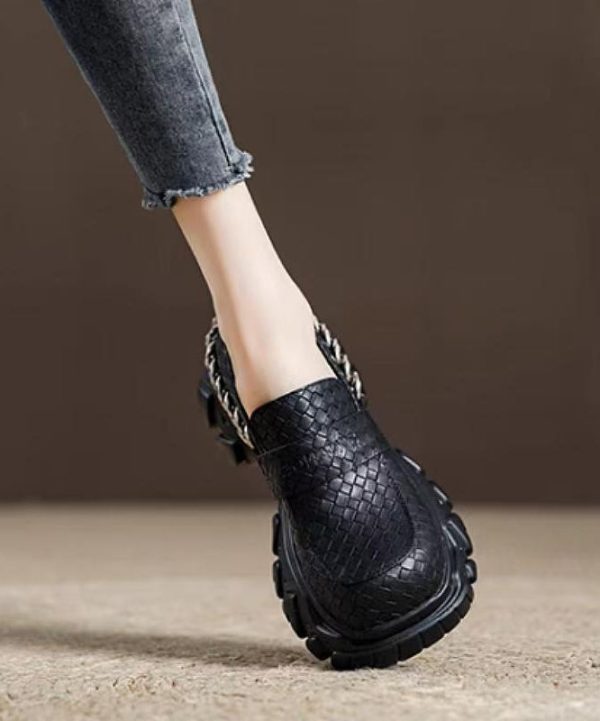 Unique Splicing Platform Versatile Loafers Red Faux Leather - Image 2