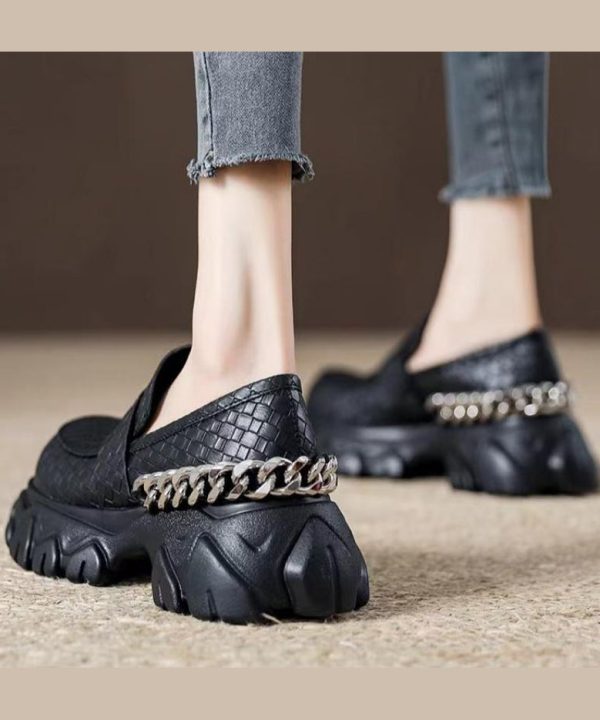 Unique Splicing Platform Versatile Loafers Red Faux Leather - Image 5