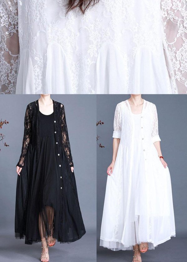 Unique White Summer Button Lace Long Cardigans - Image 5