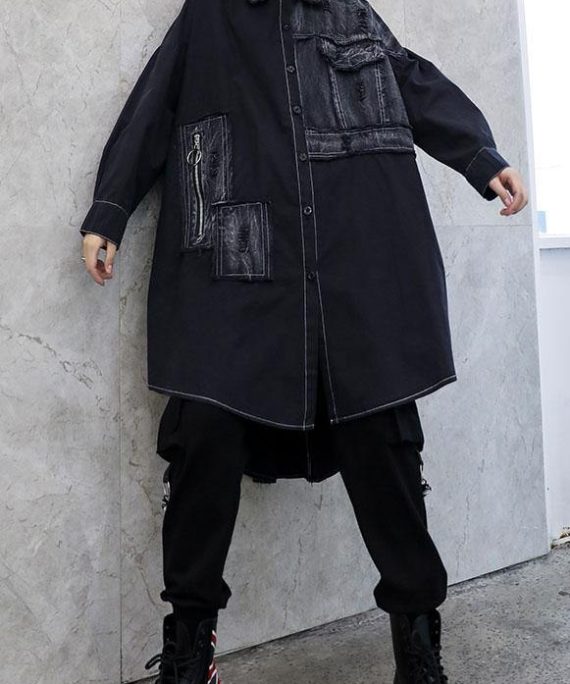 Unique asymmetric hem Fine outfit black Art women coats fall