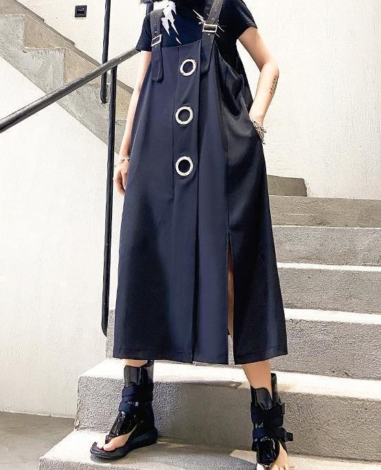 Unique black cotton dresses asymmetric loose summer Dress
