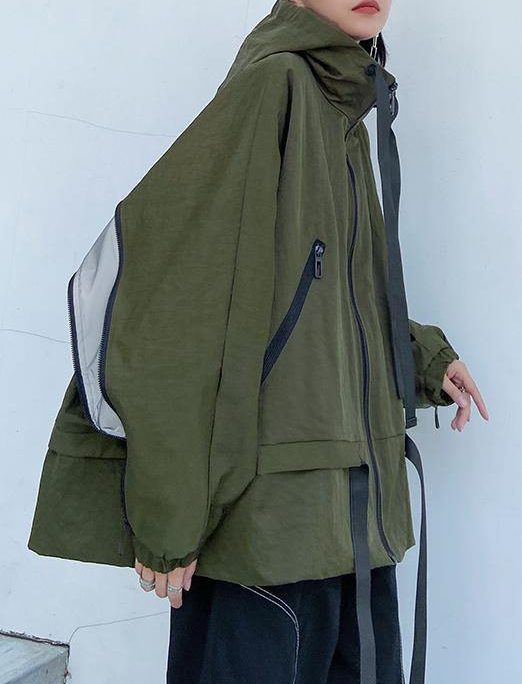 Unique hooded pockets Fashion fall coat army green baggy coat