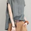 Unique o neck linen tops women blouses low high design Plus Size Clothing gray green shirt