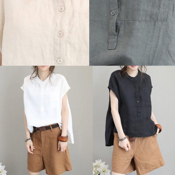 Unique o neck linen tops women blouses low high design Plus Size Clothing gray green shirt - Image 5