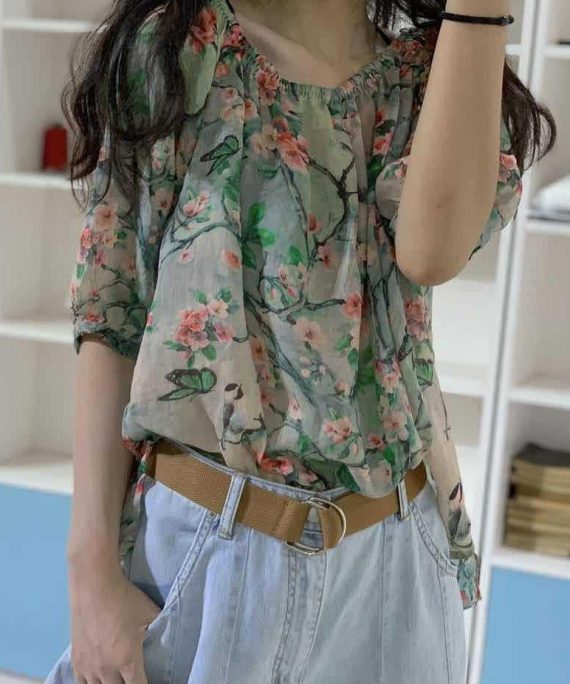 Unique prints linen clothes half sleeve box fall blouses