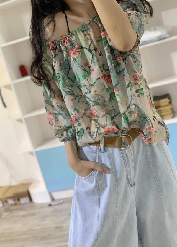 Unique prints linen clothes half sleeve box fall blouses - Image 2