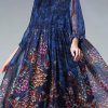 Unique Blue Print Tunic Pattern O Neck Cinched Plus Size Summer Dresses