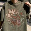 Vintage Army Green O Neck Print Faux Suede Men T Shirt Half Sleeve