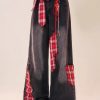 Vintage Black Bow Plaid Patchwork Denim Wide Leg Pants Summer