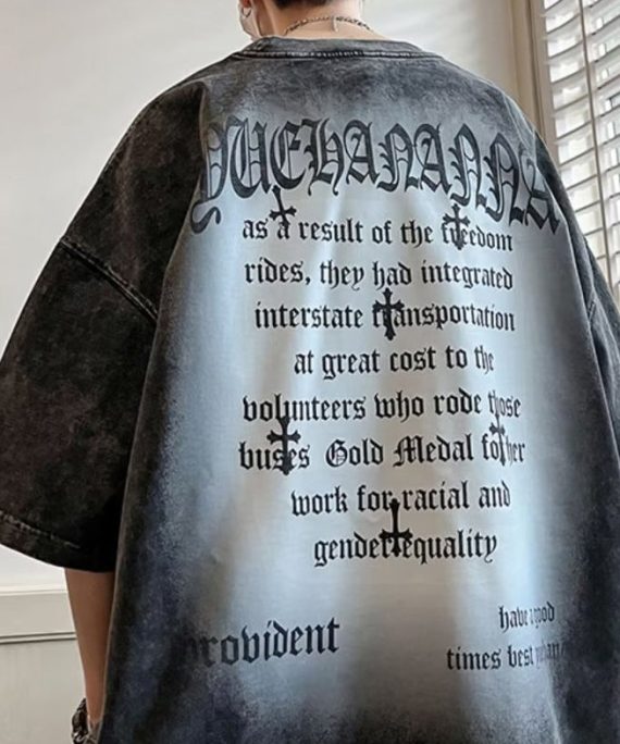 Vintage Black Letter Cotton Men's T Shirts O Neck Half Sleeve