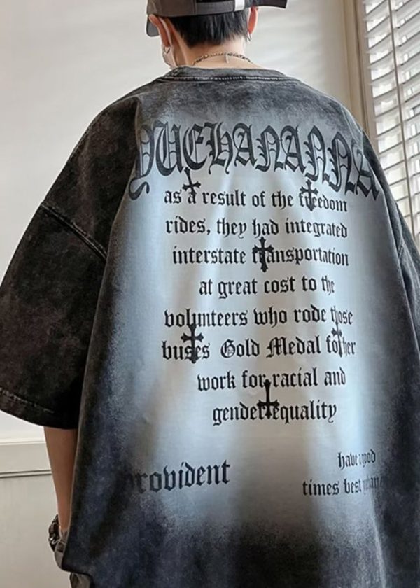 Vintage Black Letter Cotton Men's T Shirts O Neck Half Sleeve