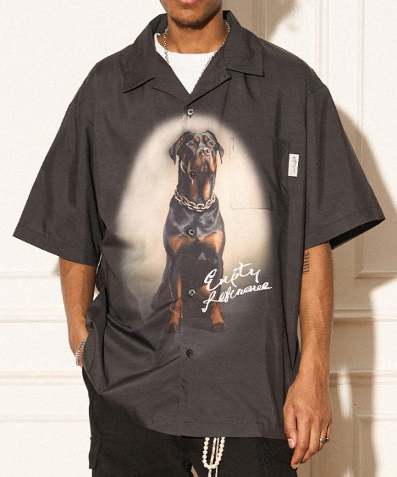 Vintage Black Print Button Cotton Mens Shirts Summer