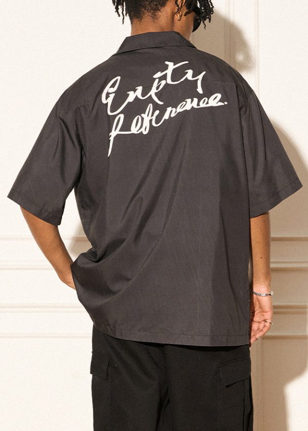 Vintage Black Print Button Cotton Mens Shirts Summer - Image 5
