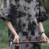 Vintage Black Tie Dye Pockets Ice Silk Men Shirts Summer