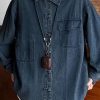 Vintage Blue Button Pockets Oversized Denim Men Coat Spring