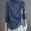 Vintage Blue Turtleneck asymmetrical design Patchwork Fall Tops