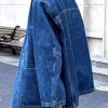 Vintage Blue V Neck Button Pockets Denim Coat Spring