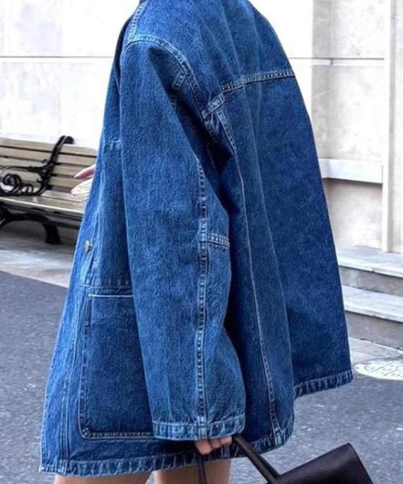 Vintage Blue V Neck Button Pockets Denim Coat Spring