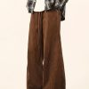 Vintage Brown Lace Up Solid Corduroy Pants Men Spring