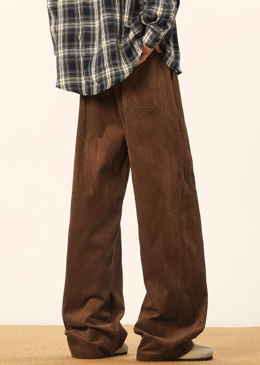 Vintage Brown Lace Up Solid Corduroy Pants Men Spring - Image 5