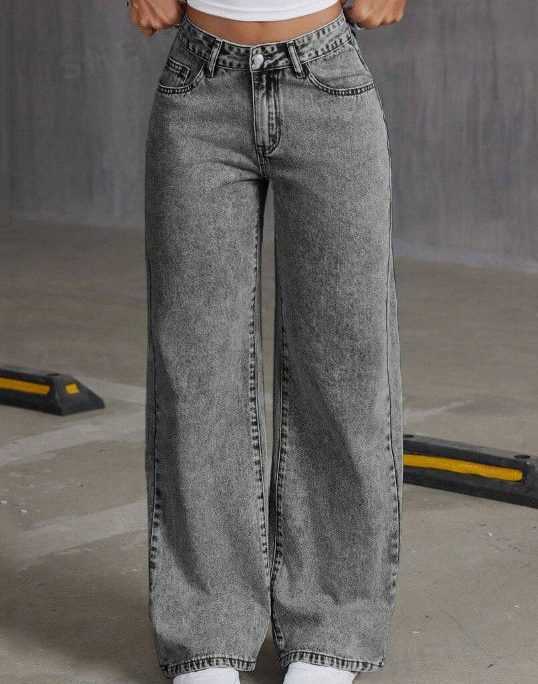 Vintage Grey Embroidered Pockets Denim Pants Summer