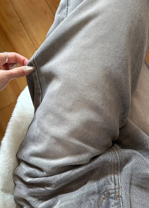 Vintage Grey Pockets High Waist Denim Wide Leg Pants Fall - Image 4