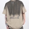 Vintage Khaki Gradient Color Print Cotton Men T Shirts Summer