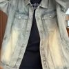 Vintage Mud Yellow Peter Pan Collar Button Denim Mens Coats Spring