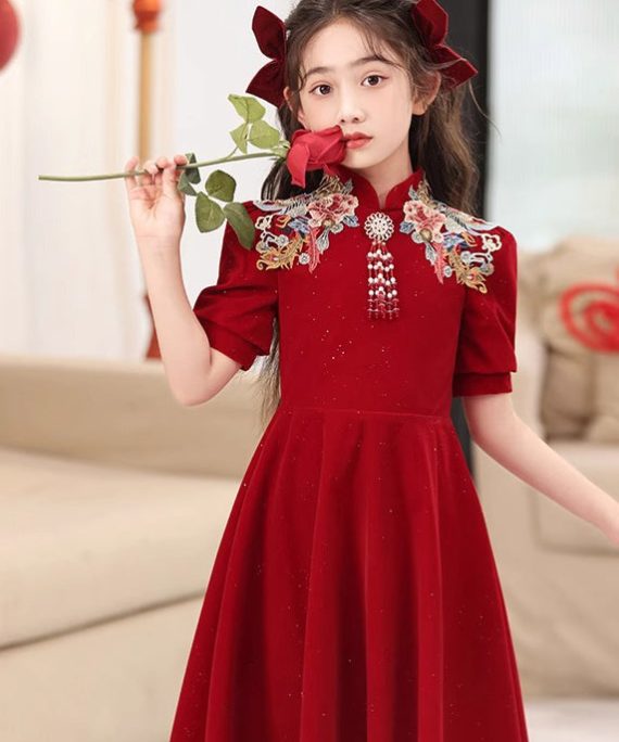 Vintage Mulberry Embroideried Patchwor Girls Long Dresses Summer