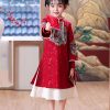 Vintage Mulberry Stand Collar Side Open Girls Maxi Dresses Spring
