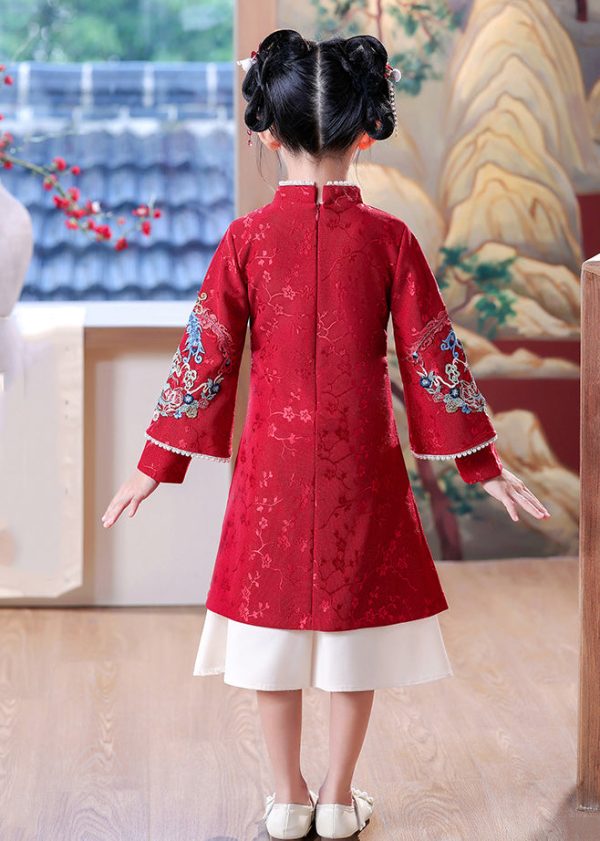 Vintage Mulberry Stand Collar Side Open Girls Maxi Dresses Spring - Image 5