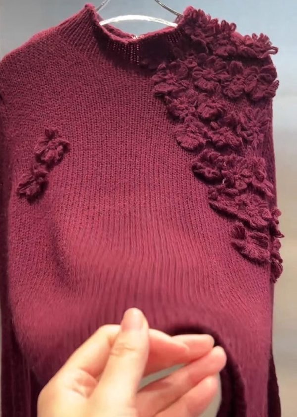 Vintage Mulberry Turtleneck Floral Cotton Knit Sweater Tops Spring - Image 3