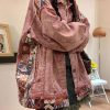 Vintage Pink Peter Pan Collar Button Patchwork Denim Coat Spring