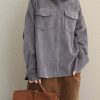 Vintage Pink and Gray Fall Loose Corduroy Short Coat For Women