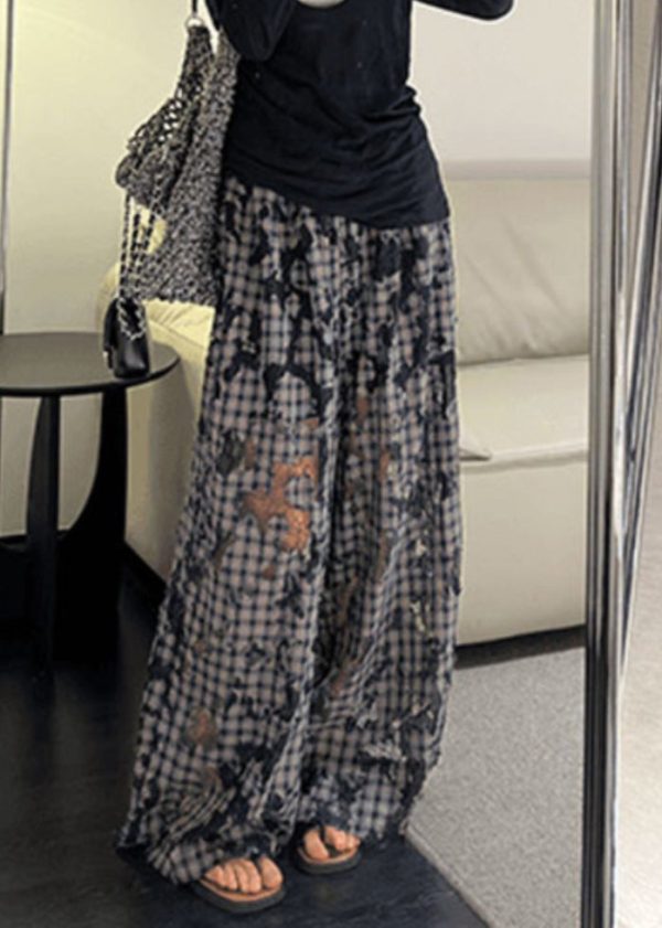 Vintage Plaid Hollow Out Patchwork Wide Leg Pants Spring - Image 4