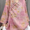 Vintage Purple V Neck Chinese Button Linen Shirt Spring