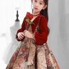 Vintage Red Peter Pan Collar Print Kids Maxi Dress Spring