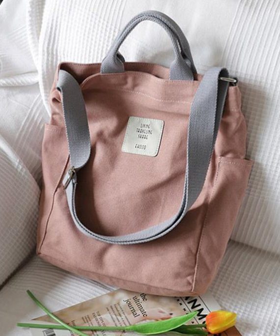Vintage Upcycle Casual Patchwork Large Canvas Shoulder pink Bag