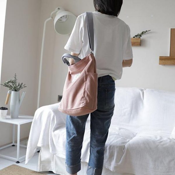 Vintage Upcycle Casual Patchwork Large Canvas Shoulder pink Bag - Image 4