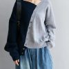 Vintage blue clothes v neck patchwork Loose fitting fall sweaters