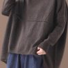 Vintage chocolate knitted top trendy plus size patchwork sweaters asymmetric hem