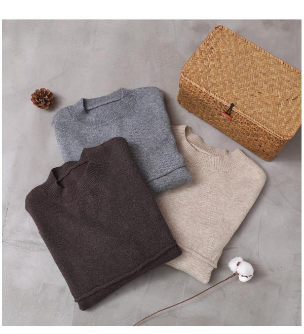 Vintage chocolate knitted top trendy plus size patchwork sweaters asymmetric hem - Image 5
