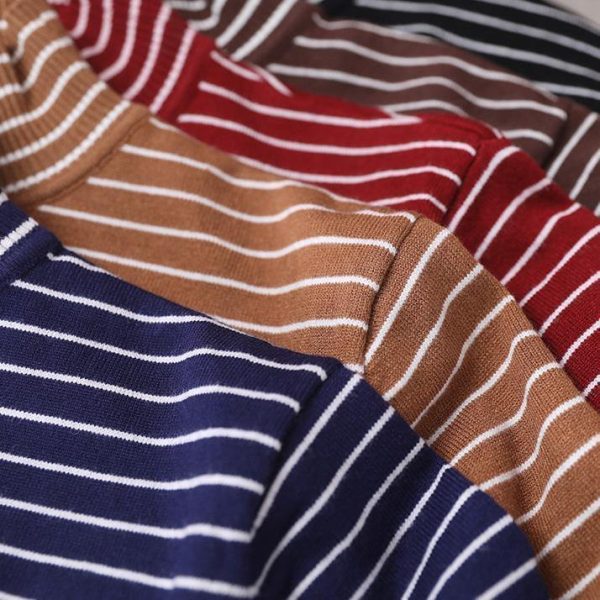 Vintage chocolate striped knitwear oversize high neck asymmetric clothes - Image 5