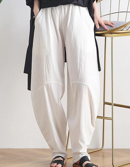 Vintage white cotton and linen loose casual trousers Zen lantern pants