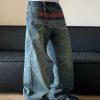 Vogue Denim Blue Graphic Print Patchwork Men Pants